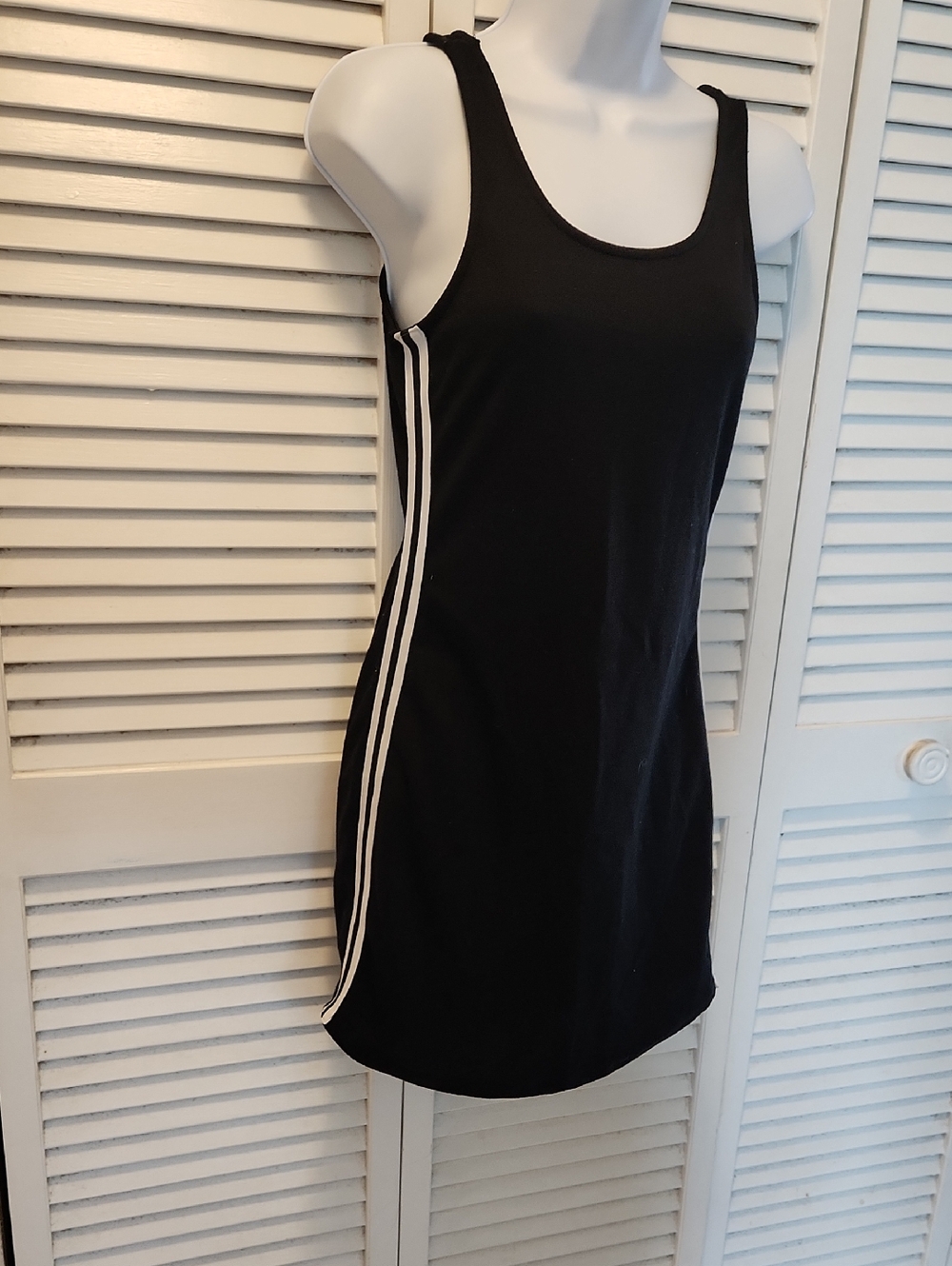 Black Tank Dress with Side Stripes - Women